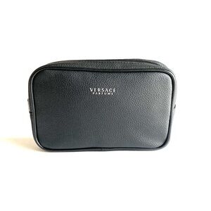 New Versace Parfums Black Leather Travel Toiletry Bag